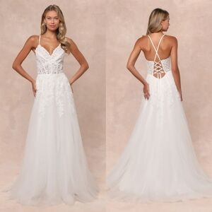 Lulus Glorious Luxury White Sheer Tulle Embroidered Beaded Maxi Dress Wedding